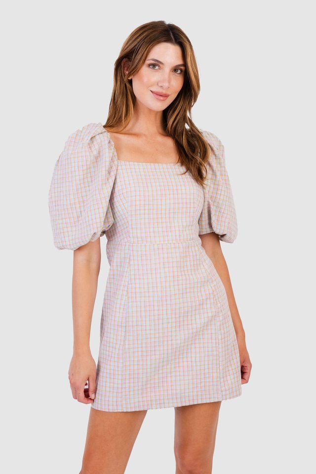 see by chlo checked woven mini dress Paneros Clothing | Sustainable Red Plaid A-Line Mini Dress | Women's Cotton Dress ft. Ruffles and V-Neck