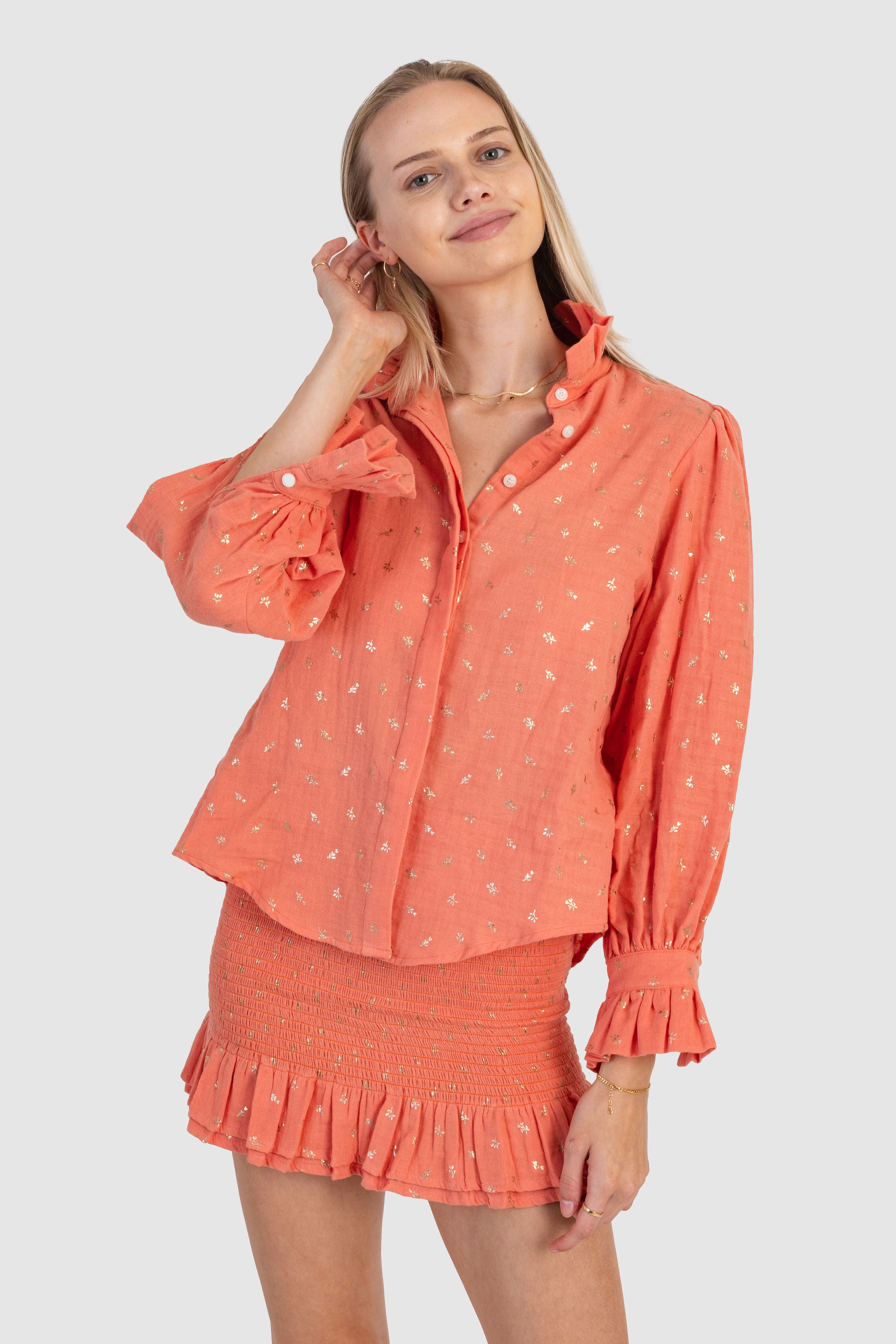 Mono Floral Phoebe Dress - Coral/White