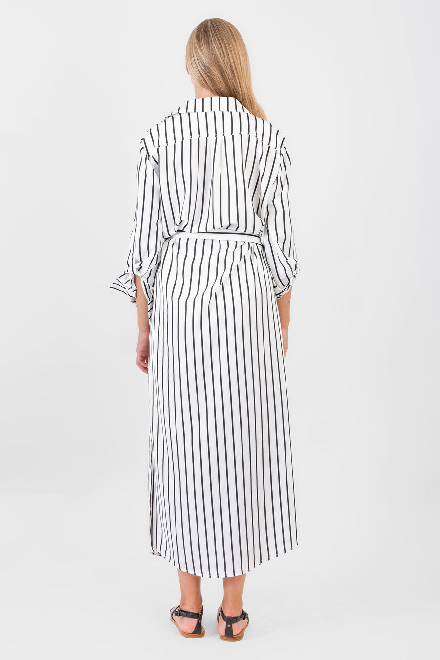 white dress with black stripes Kristina Midi Dress
