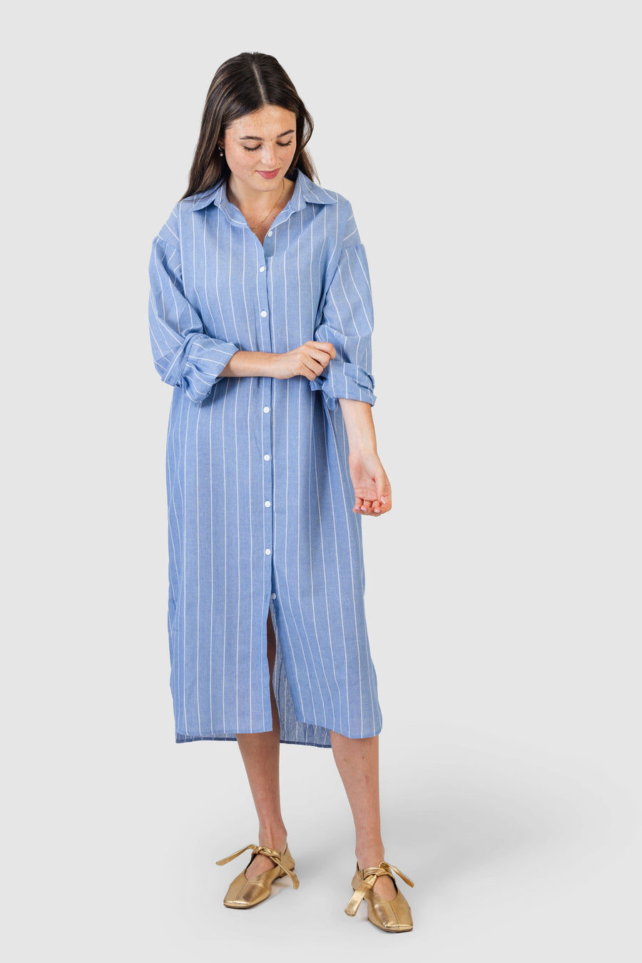 Michelle Dress Skyline Pinstripe