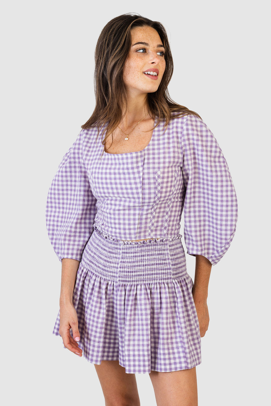 Billie Top Lilac Gingham