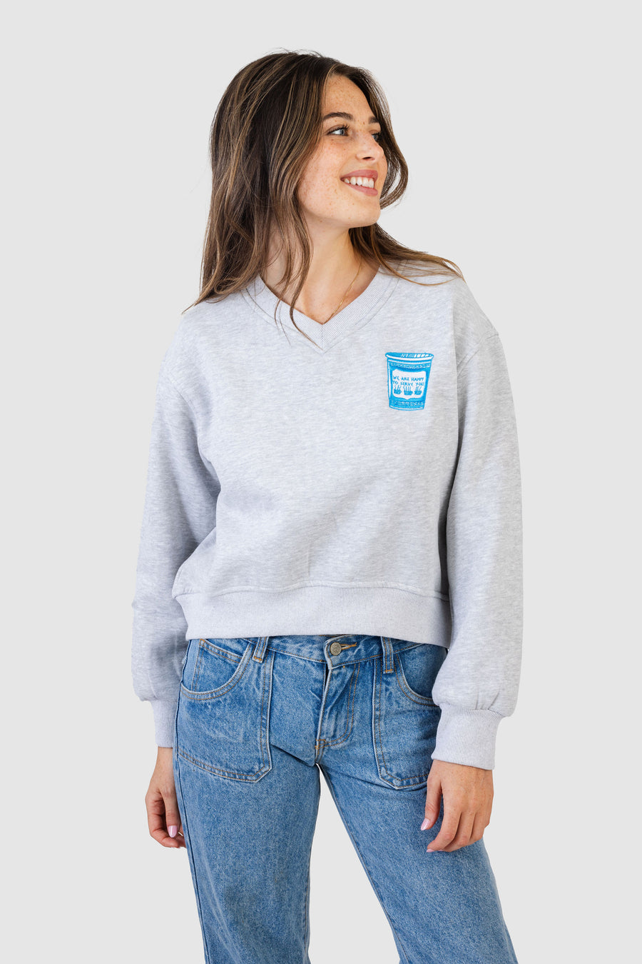 Grey Crop Sweatshirt NY Cup Embroidery