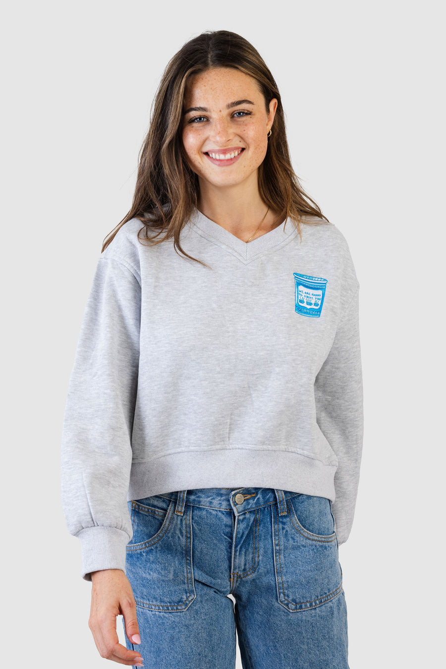 Grey Crop Sweatshirt NY Cup Embroidery