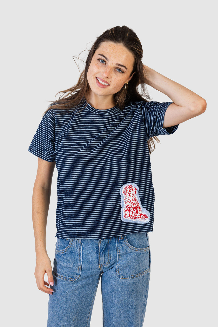 Sawyer Tee Navy Stripe Red Dog