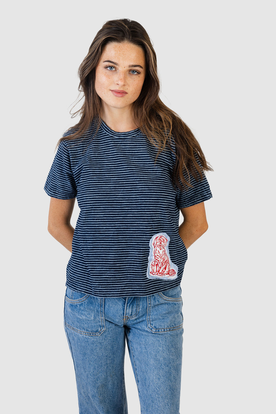 Sawyer Tee Navy Stripe Red Dog