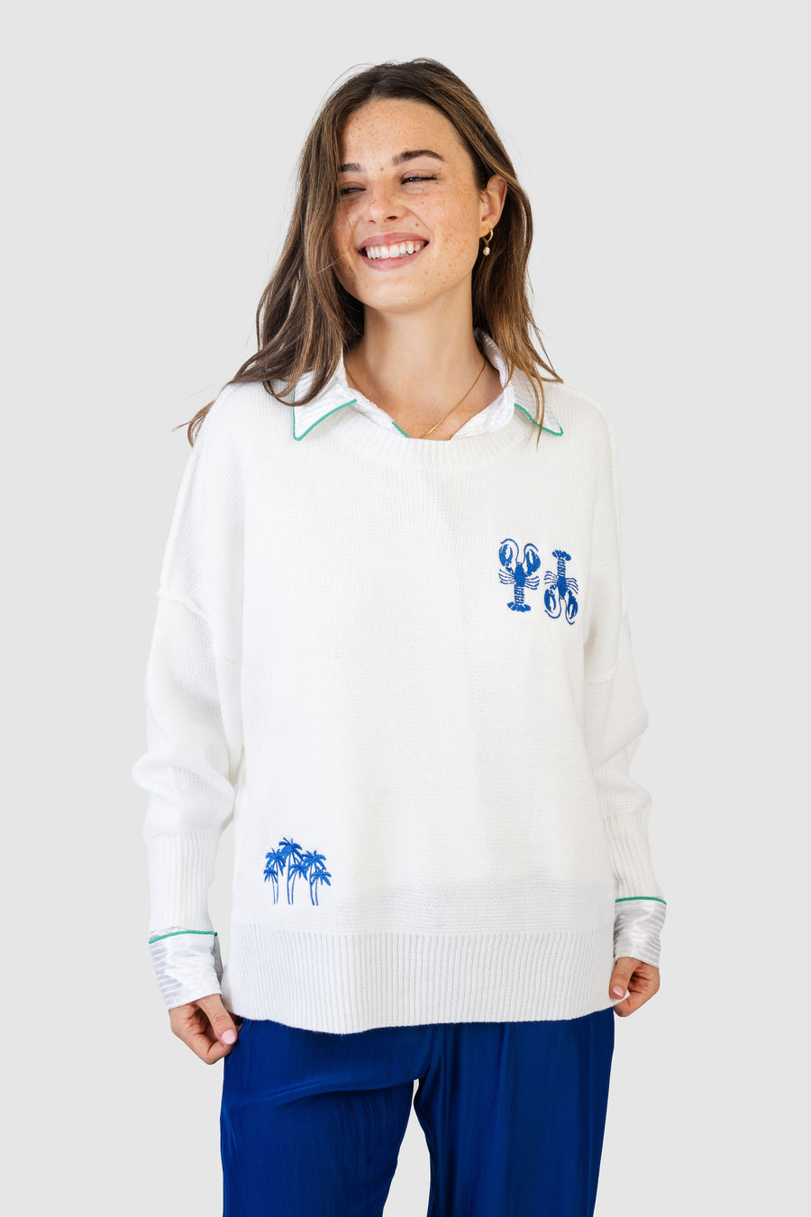 PARADISE SWEATER PALMTREE & LOBSTER BLUE