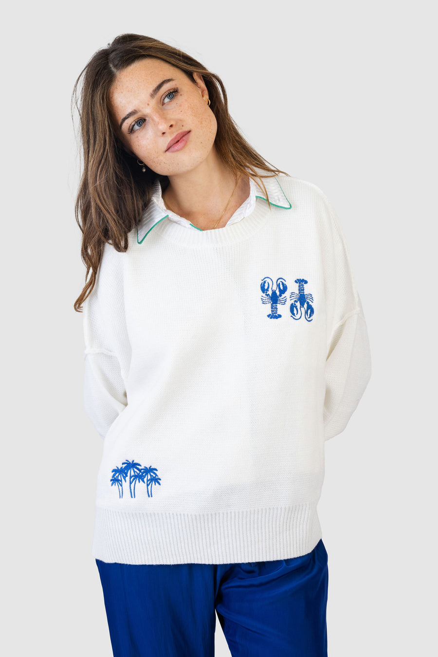 PARADISE SWEATER PALMTREE & LOBSTER BLUE