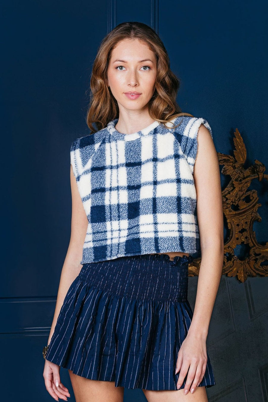 MOLLY TOP NAVY PLAID