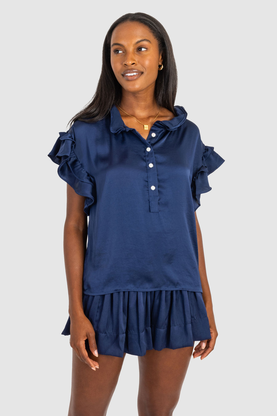 Pixie Top Navy Polysatin