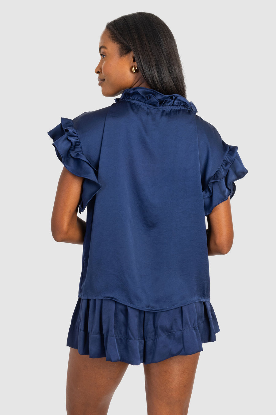 Pixie Top Navy Polysatin