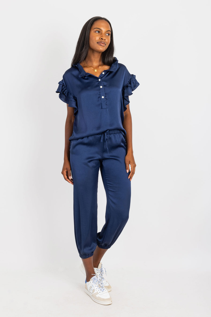 Pixie Top Navy Polysatin