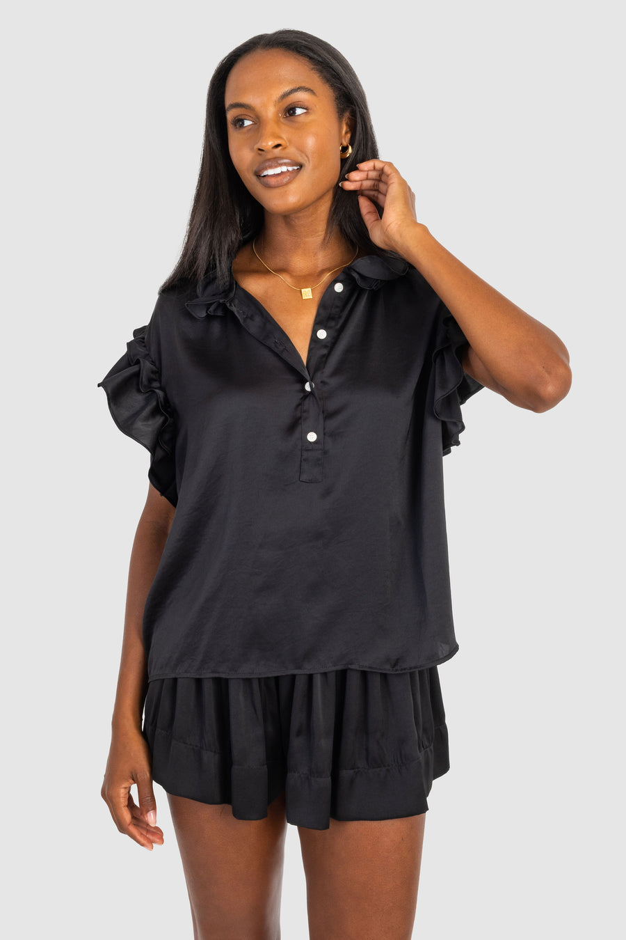 Pixie Top Black Polysatin