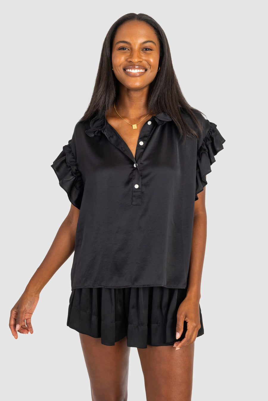 Pixie Top Black Polysatin