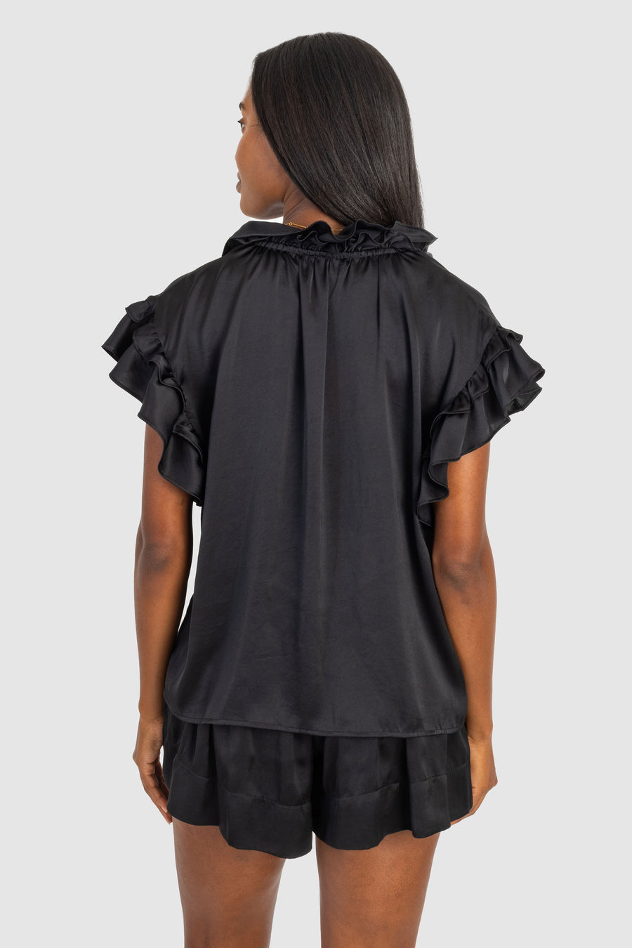 Pixie Top Black Polysatin