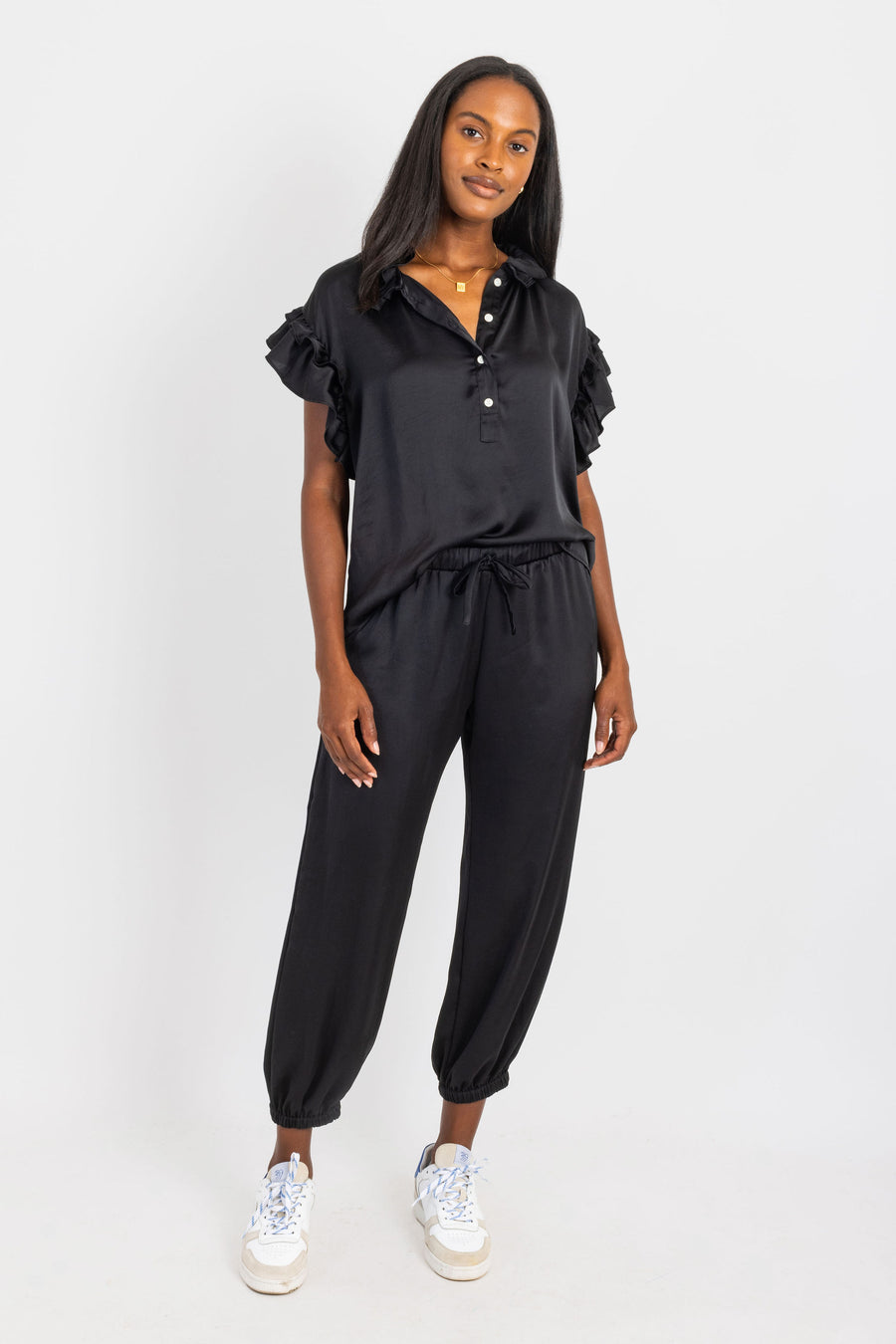 Pixie Top Black Polysatin