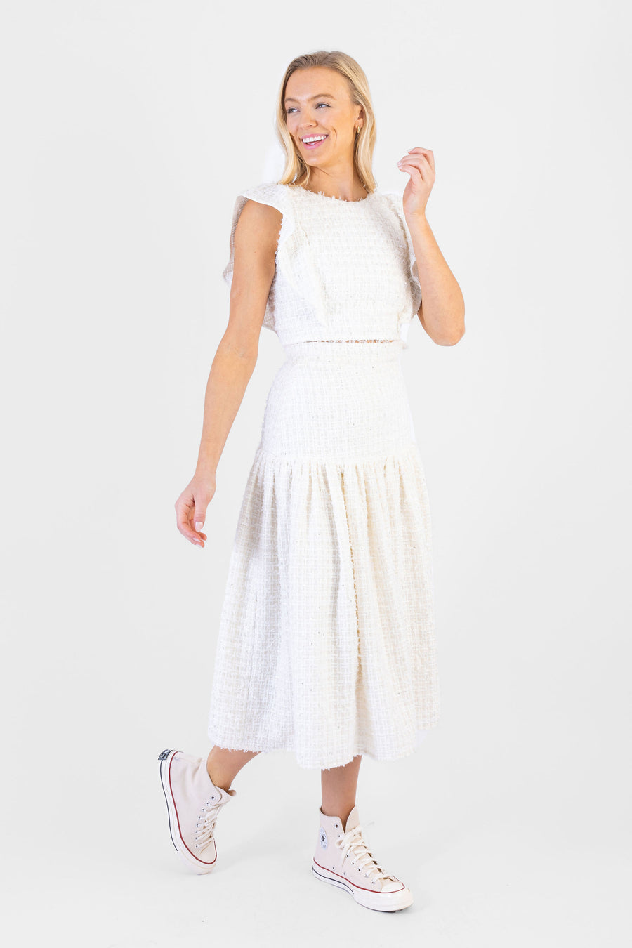 Cecilia Top Glistening Ivory Tweed