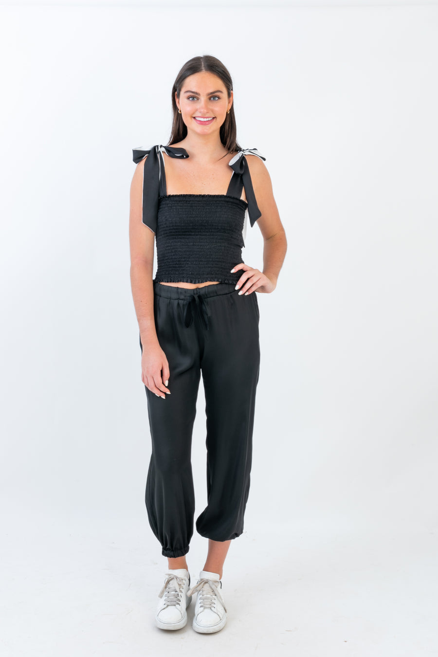Cece Top Black Polysatin