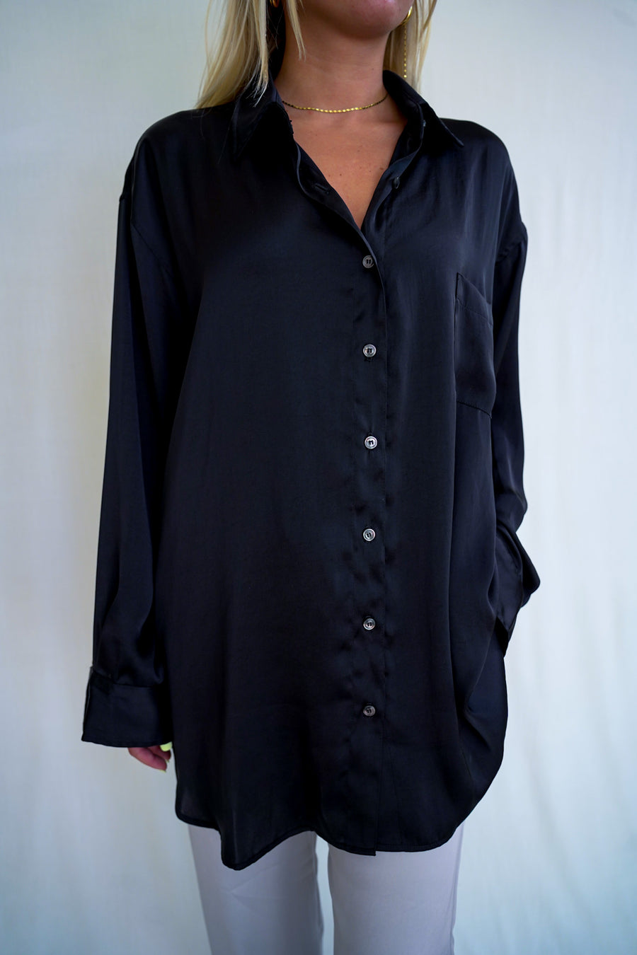 Bret Top Black Polysatin
