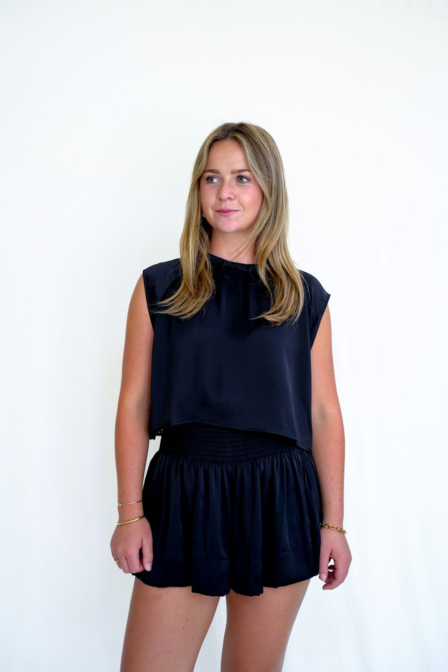 Molly Top Black Polysatin