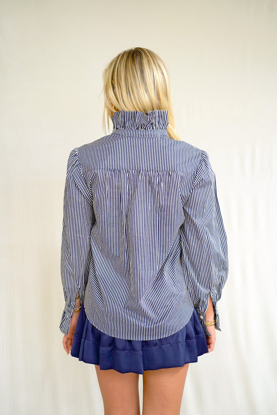 Phoebe Top Navy Stripe Shirting