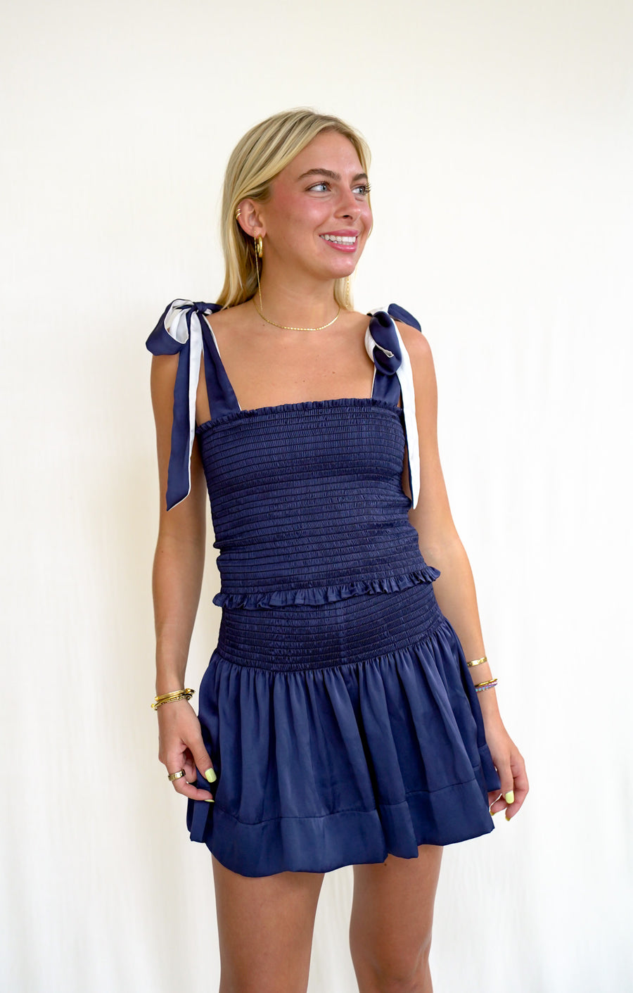 Cece Top Navy Polysatin