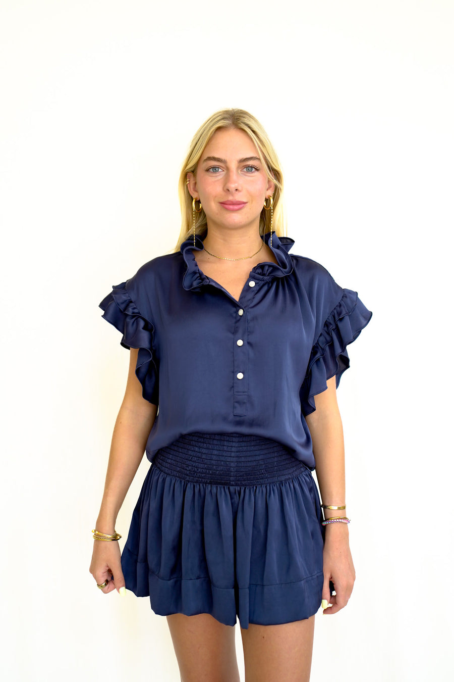Pixie Top Navy Polysatin