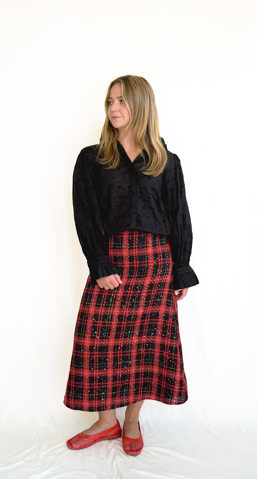 Ryan Skirt Red Shimmer Tartan