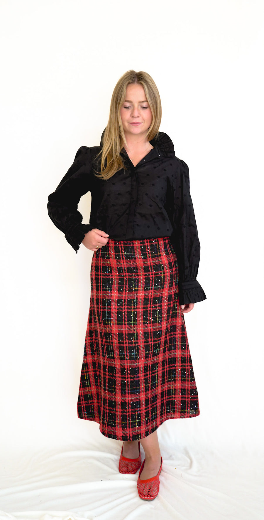 Ryan Skirt Red Shimmer Tartan
