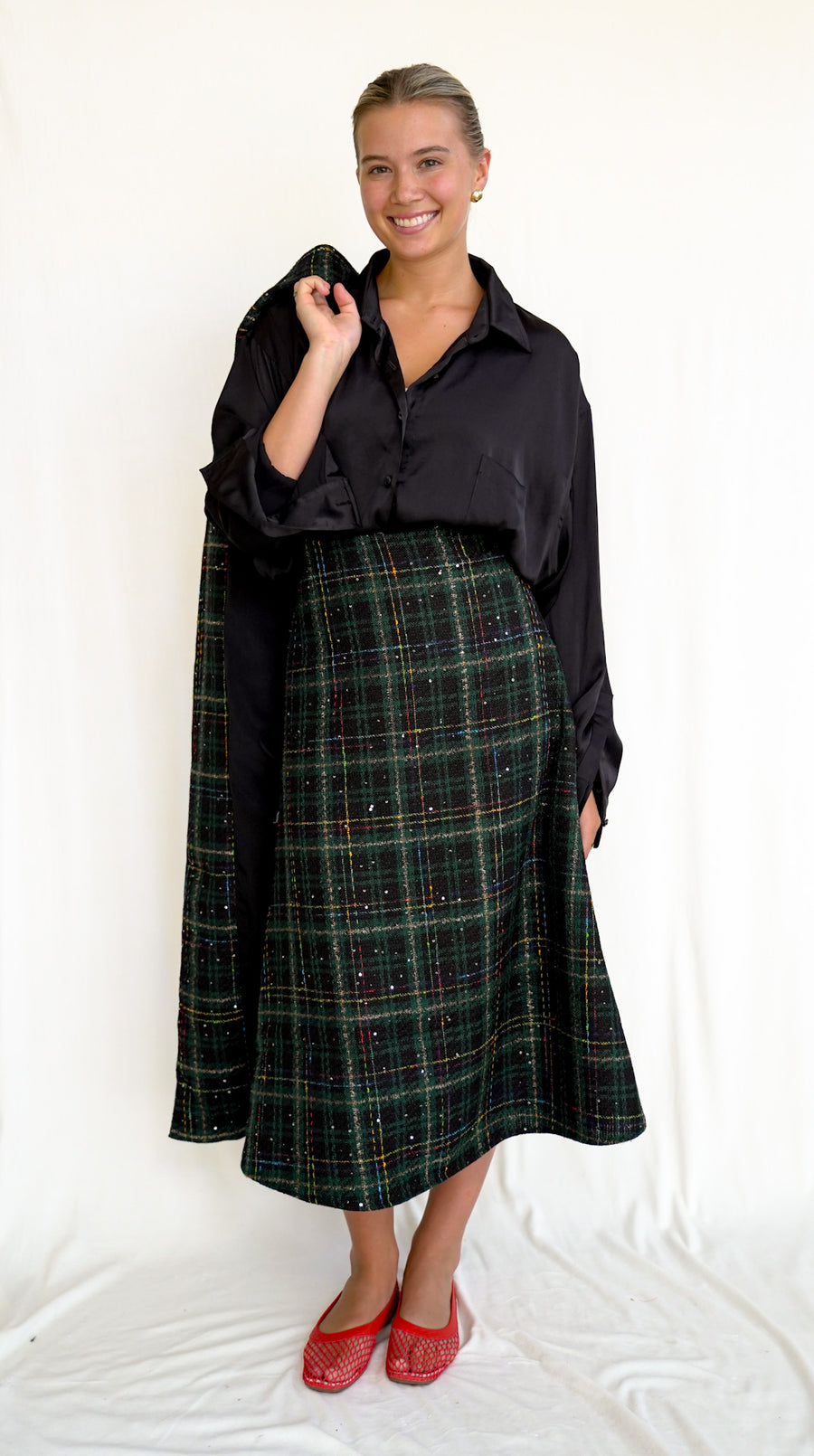 Ryan Skirt Green Shimmer Tartan
