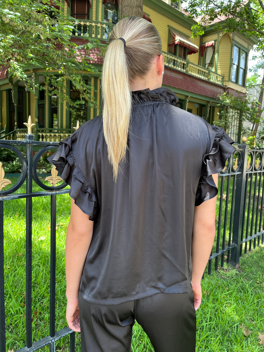 Pixie Top Black Polysatin