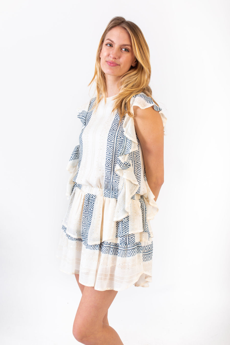blue island dress shop ANNA DRESS - V NECK MIDI LENGTH DRESS