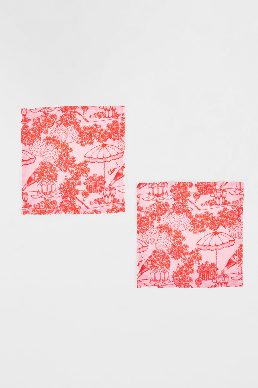 COCKTAIL NAPKIN SET PINK & RED PICNIC TOILE *LIMITED*EDITION*