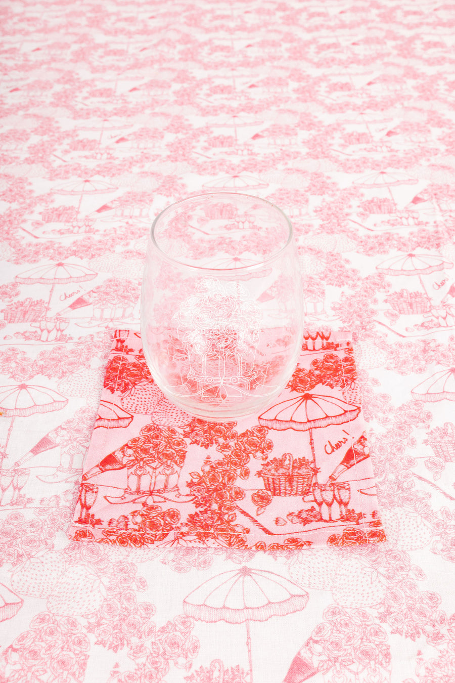 COCKTAIL NAPKIN SET PINK & RED PICNIC TOILE *LIMITED*EDITION*
