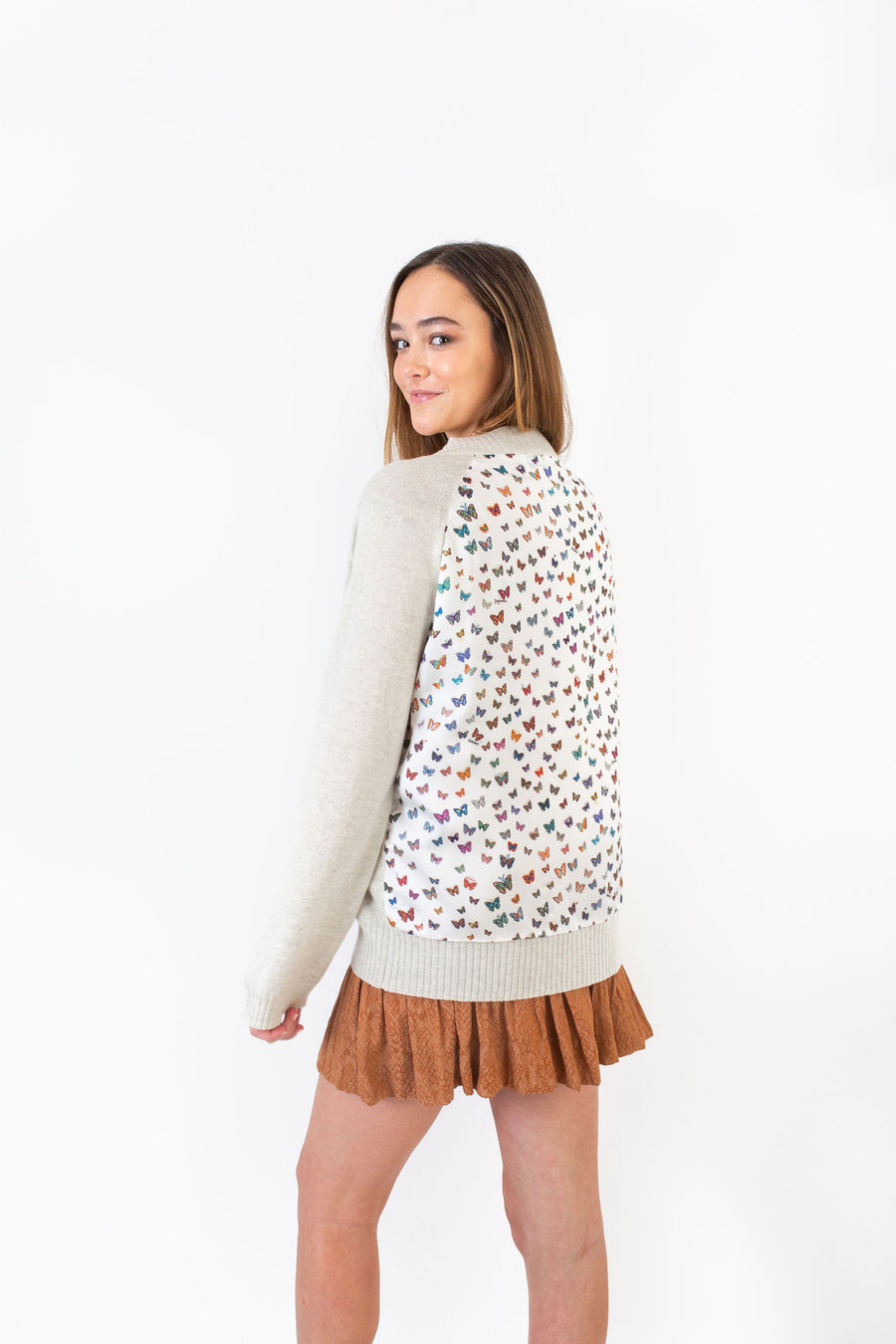 WHITMAN SWEATER GREY W/ RAINBOW BUTTERFLY *LIMITED*EDITION*